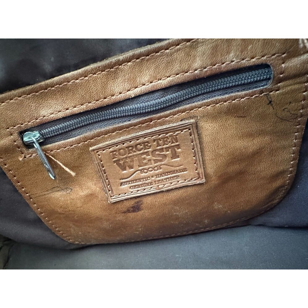 Vintage Hand Tooled Leather Satchel Bag Western Tooled Crossbody Purse Brown - Picture 4 of 16